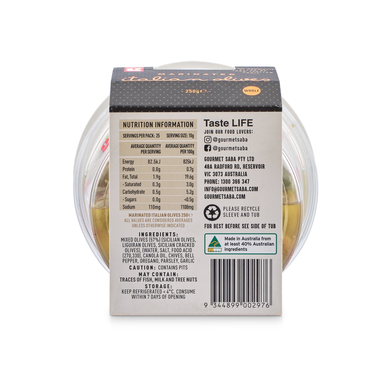 Marinated Mixed Italian Olives 375g