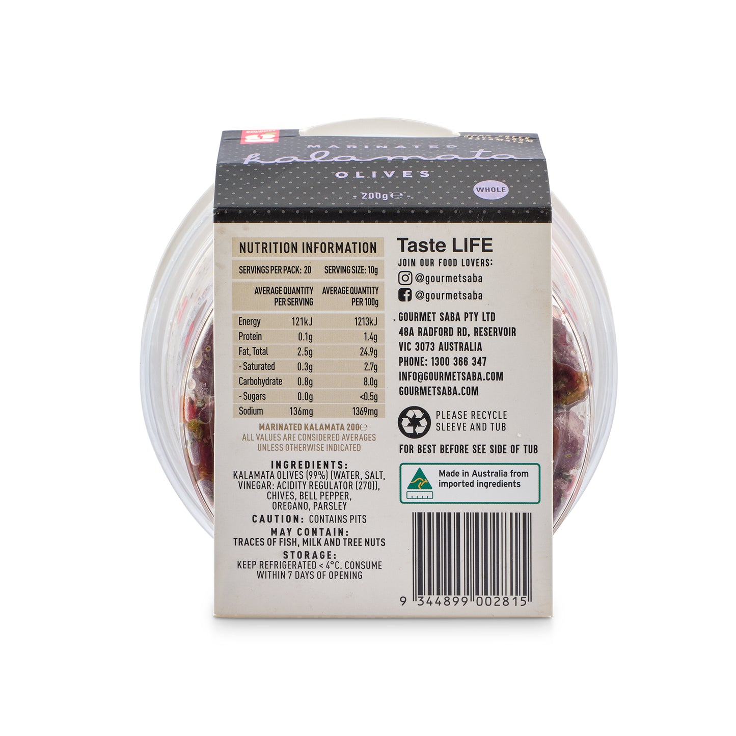 Marinated Whole Kalamata Olives 180g